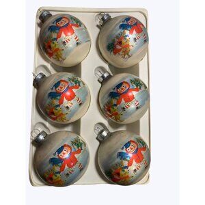 Corning Glass Works Vintage Christmas Ornaments Set Of 6 With Winter Scenes